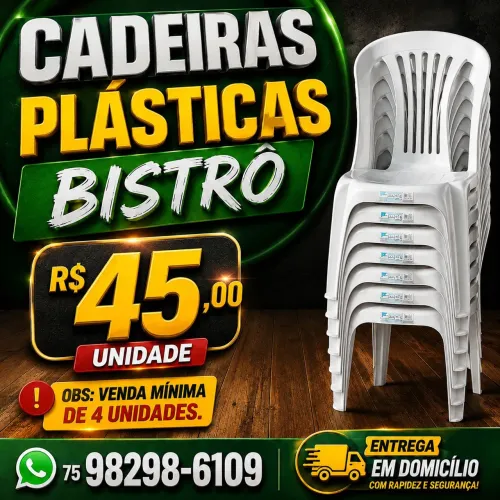 Cadeiras plásticas estilo bistrô - Suporta 182kg