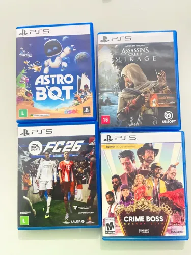 Jogos PS5 ( Astro BOT/ FIFA 2026/ Assassins Creed Mirage/ CRIMES BOSS