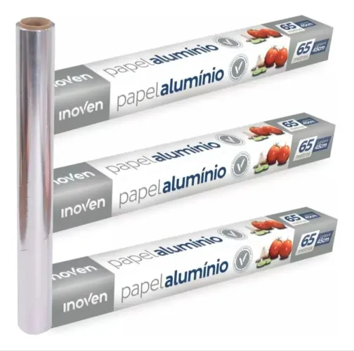 Kit 3 Rolos De Papel Alumínio Grande 45cm X 65mts