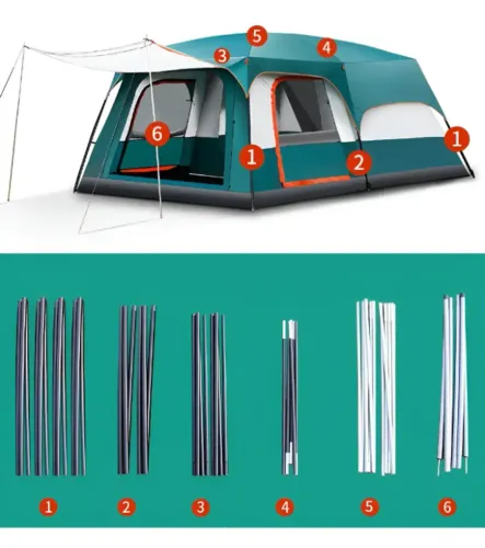 Barraca de Camping 12 Pessoas + 03 Colchões Casal Inflável + Bomba + Acessórios Completos