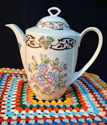 Bule de café antigo francês original Limoges gravura folhada a ouro 1940