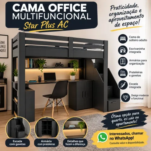 Cama Office Multifuncional Solteiro Adulto Star Plus Ac