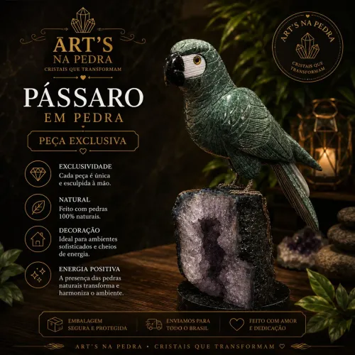 Pássaro em Pedra Natural com a Base de Ametista