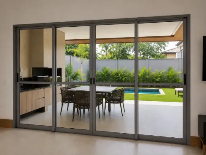 Porta Balcão 4 folhas 3,32 x 2,10m Cinza Nova