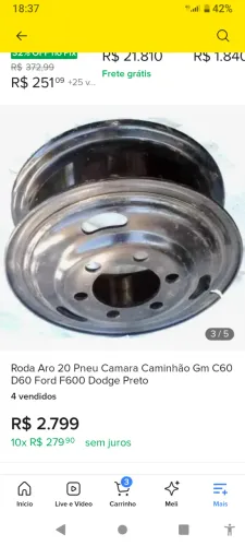 Roda Aro 20 6 Furos e Anel Pneu Com Camara Caminhão Gm C60 D60 D70 Ford F600 Dodge Outros