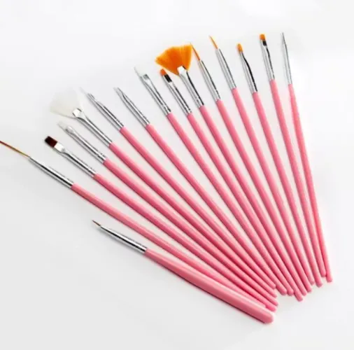 Kit com 15 pincéis para decoração de Unhas artísticas (Nail Art).