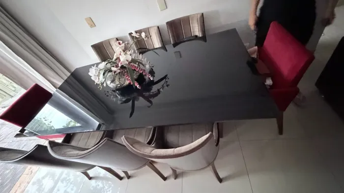 Mesa de jantar vidro vidro com 8 cadeiras