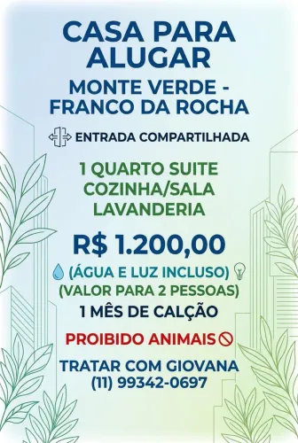 Casa compartilhada para alugar Monte Verde Franco da Rocha