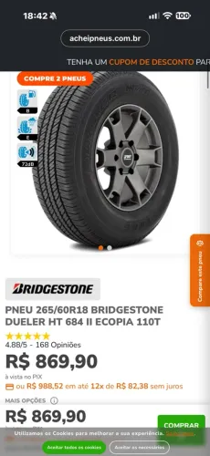4 de Pneus Bridgestone 265/60R18 novos parcelo em 10x