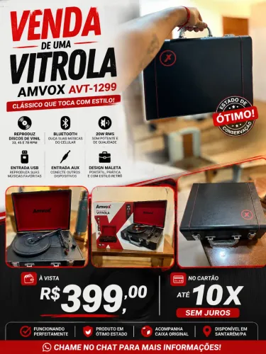 Vitrola Amvox AVT-1299 Bluetooth 20W RMS - Como Nova!