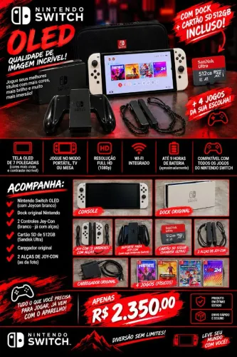 Nintendo Switch OLED + 4 jogos <br>
