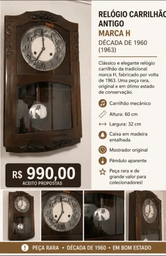 Relógio de parede carrilhão vintage/ Baixou para 850!!