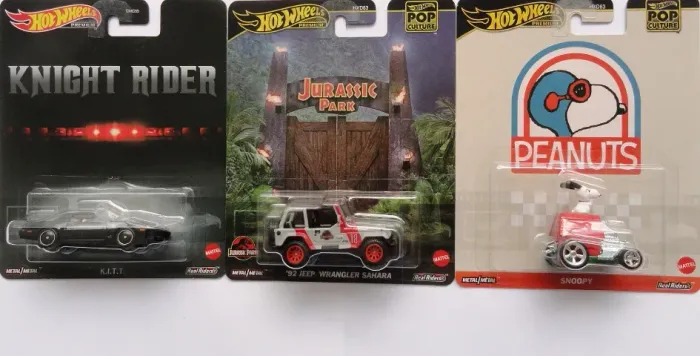 hot wheels combo 3 tematico  kitt knight rider super maquina jurassic park snoopy