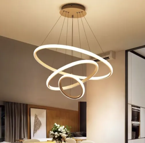Lustre Pendente Moderno 3 Anéis Led 3 Luzes Sala De Jantar