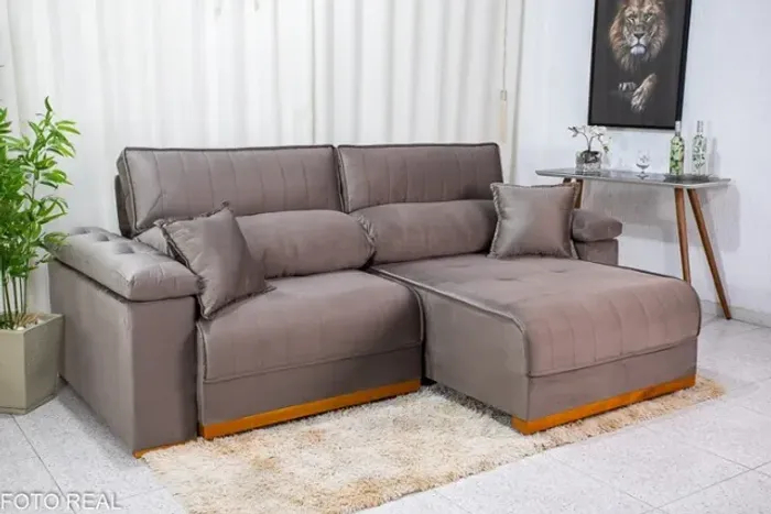 Sofá Retrátil Reclinável 2.50m Atlanta Cinza Até 12x - Frete Grátis 
