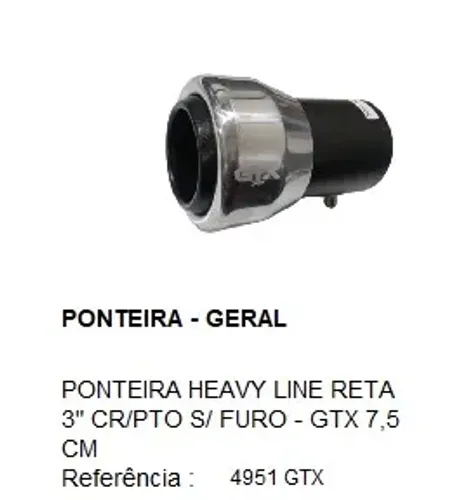 PONTEIRA HEAVY LINE RETA 3" CR/PTO S/ FURO - GTX 7,5 CM