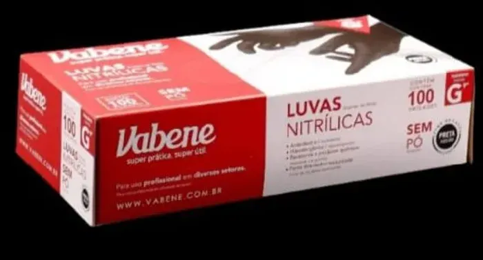 Luvas Nitrilica Preta CX C/ 100 UN Tam P-M-G