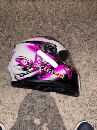 Capacete LS2 Feminino - Rosa/Preto com Borboletas - Tamanho 54 - Impecável!