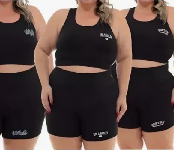 Conjunto Top Short Plus Size Cintura Alta Academia Yoga Caminhada Treino Fitness z1385