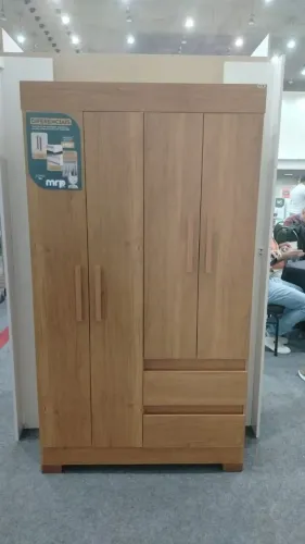 Guarda Roupa de Solteiro Maya 4 Portas com Pés e 2 Gavetas Cinamomo - Para Pronta Entrega