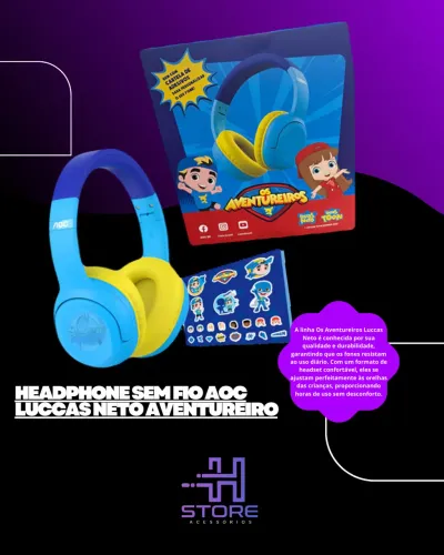 Headphone Sem Fio Aoc Luccas Neto Aventureiro Azul