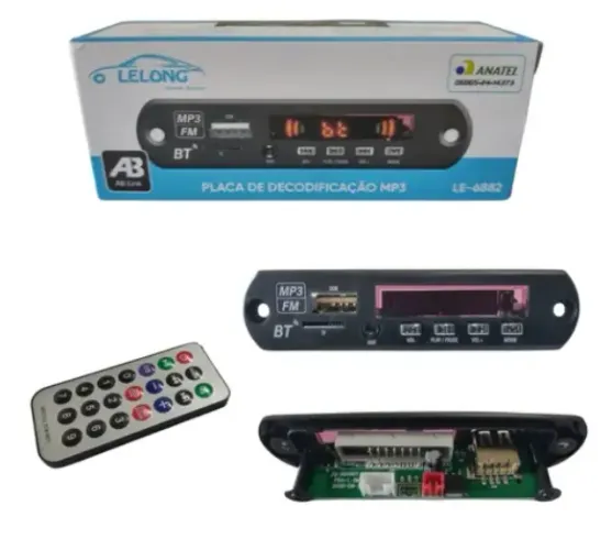 Placa Mp3 Bluetooth 5.0 Decodificadora Fm Aux Usb C/ Remoto