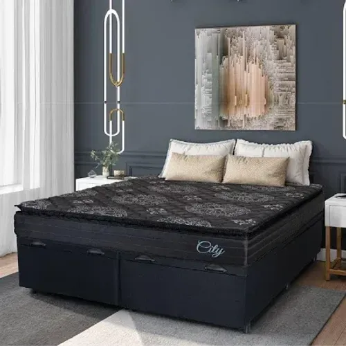 Cama Box Baú com Colchão Queen Size Black Graphite