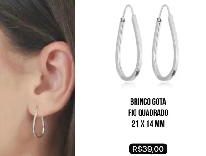 Brinco de argola gota Prata 925 legítima