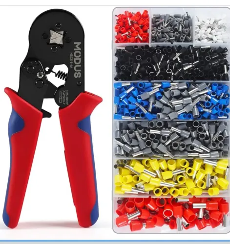 Alicate Crimpador Kit Prensa Terminais Com 1200 Terminais Tubulares Ilhós (0,25-10 mm²)