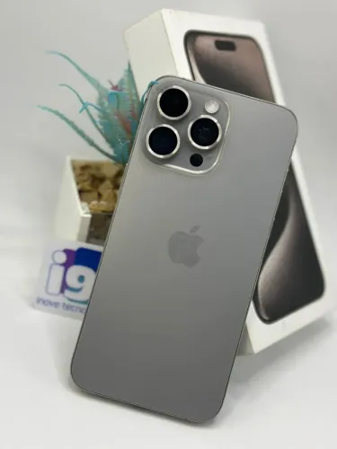 iphone 15 pro max Natural Titanium 256GB 83% saúde da bateria, Acompanha caixa Anatel