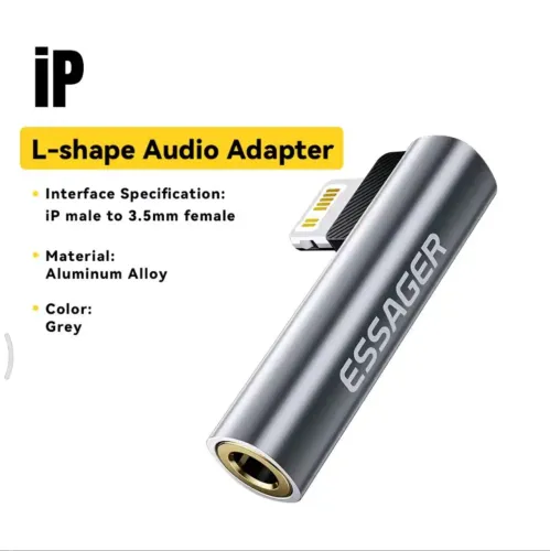 Adaptador de Áudio Lightning para 3.5mm Essager apenas áudio iPhone do 8 ao 14