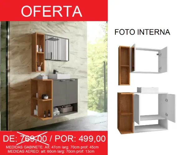Gabinete de banheiro com pia e espelheira - Mega Promoção