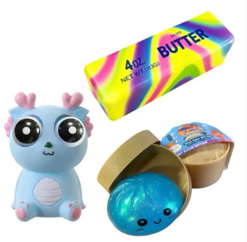 Kit 3 Squishy Brinquedo Antiestress Manteiga Glitter Raro