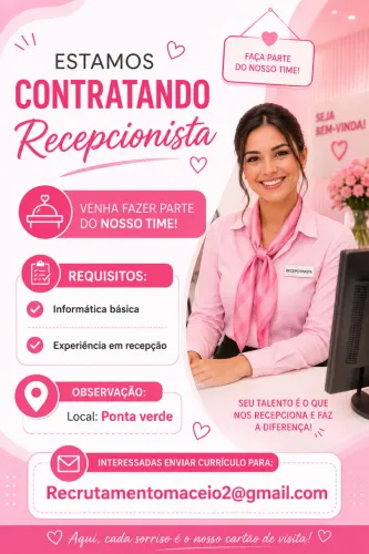 Vaga de Recepcionista feminina