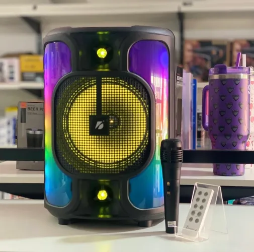 Caixa De Som Amplificada RGB Microfone e Controle Remoto