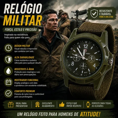 RELÓGIO MASCULINO MILITAR - ESTILO E PRESENÇA!
