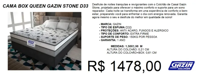 Cama box queen espuma d33 gazin stone - parcelamos ate 12X sem juros