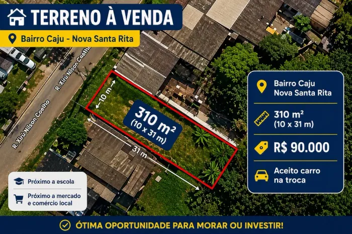 TERRENO À VENDA - BAIRRO CAJU | NOVA SANTA RITA
