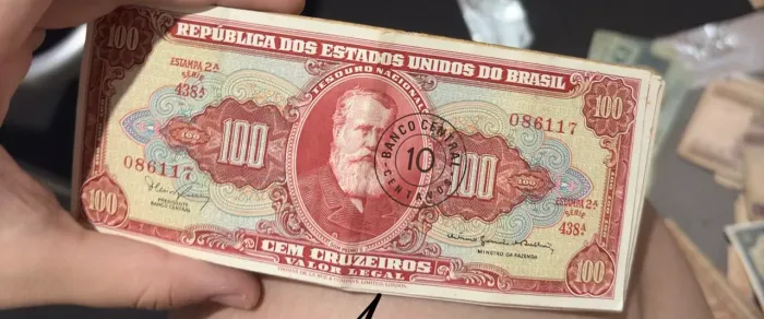 Lote Com 10 Cédulas Antigas 100 Cruzeiros Carimbo 10 Dom Pedro II