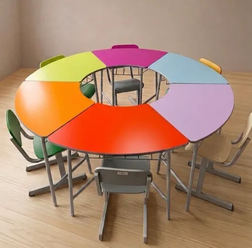 Conjunto Mesa Escolar Infantil Colorida Redonda + Cadeiras