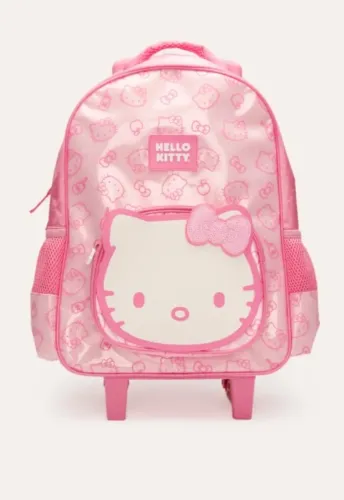 Mochila escolar rodinha infantil hello kitty glitter rosa