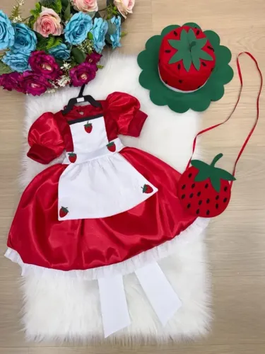 Fantasia Moranguinho Vestido Temático Tamanho 4 (outros tamanhos encomendar)