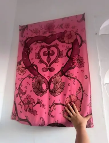bandeira coração floral quadro tecido lindo vintage colecionador decoração casa quarto