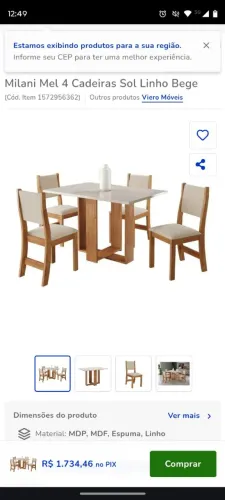 Mesa de janta milani 4 cadeiras