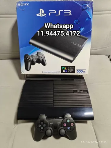 Ps3 super slim 500gb desbloqueado hen completo,caixa e manual