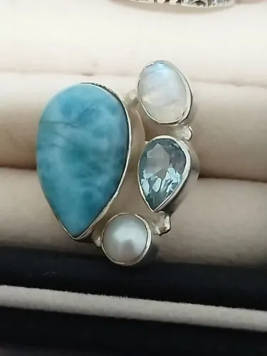 Anel de prata 925 com gemas naturais