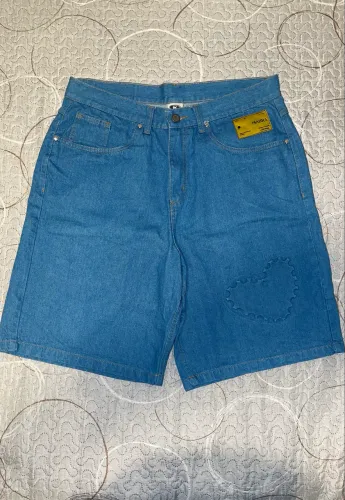 Bermuda Barra Crew jeans coração B azul