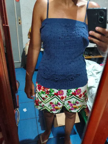 Blusa azul de linha feminina M azul