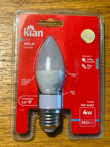 Kit 5 Lâmpadas LED vela leitosa c adaptador