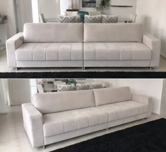 Sofá modular (2 módulos grandes), reto, estilo moderno/contemporâneo, com braços largos e 